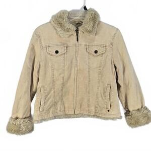 Black Rivet Tan Jean Jacket with Faux Fur Trim